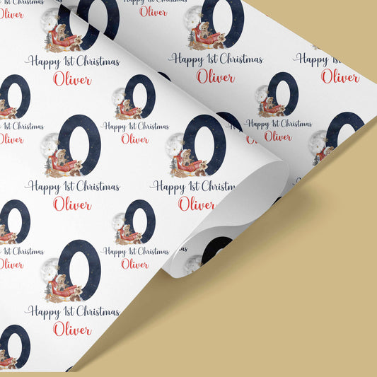 Personalised Christmas Wrapping Paper Teddy Bear Sleigh