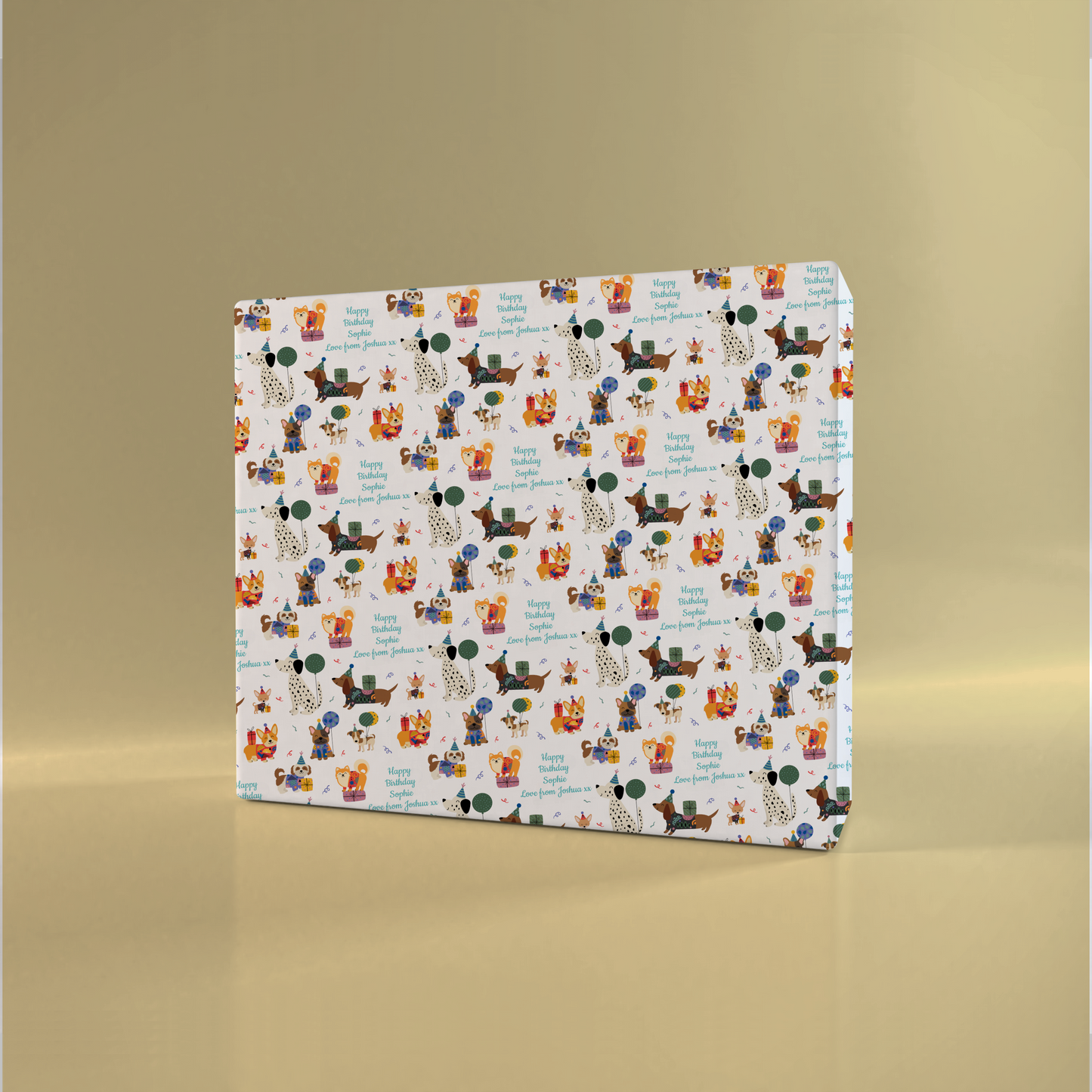 Personalised Birthday Wrapping Paper Cute Dogs Party Hat