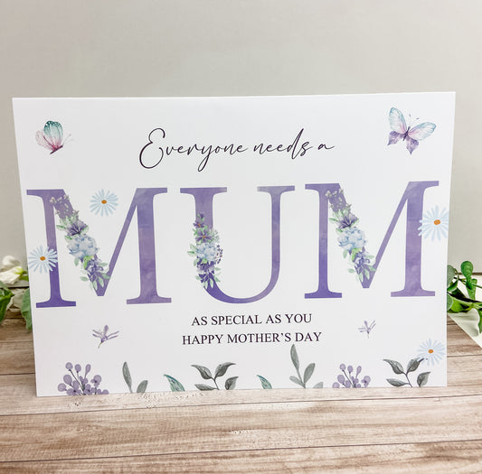 Personalised Mother's Day Card Lilac Floral Mum Mam Mom