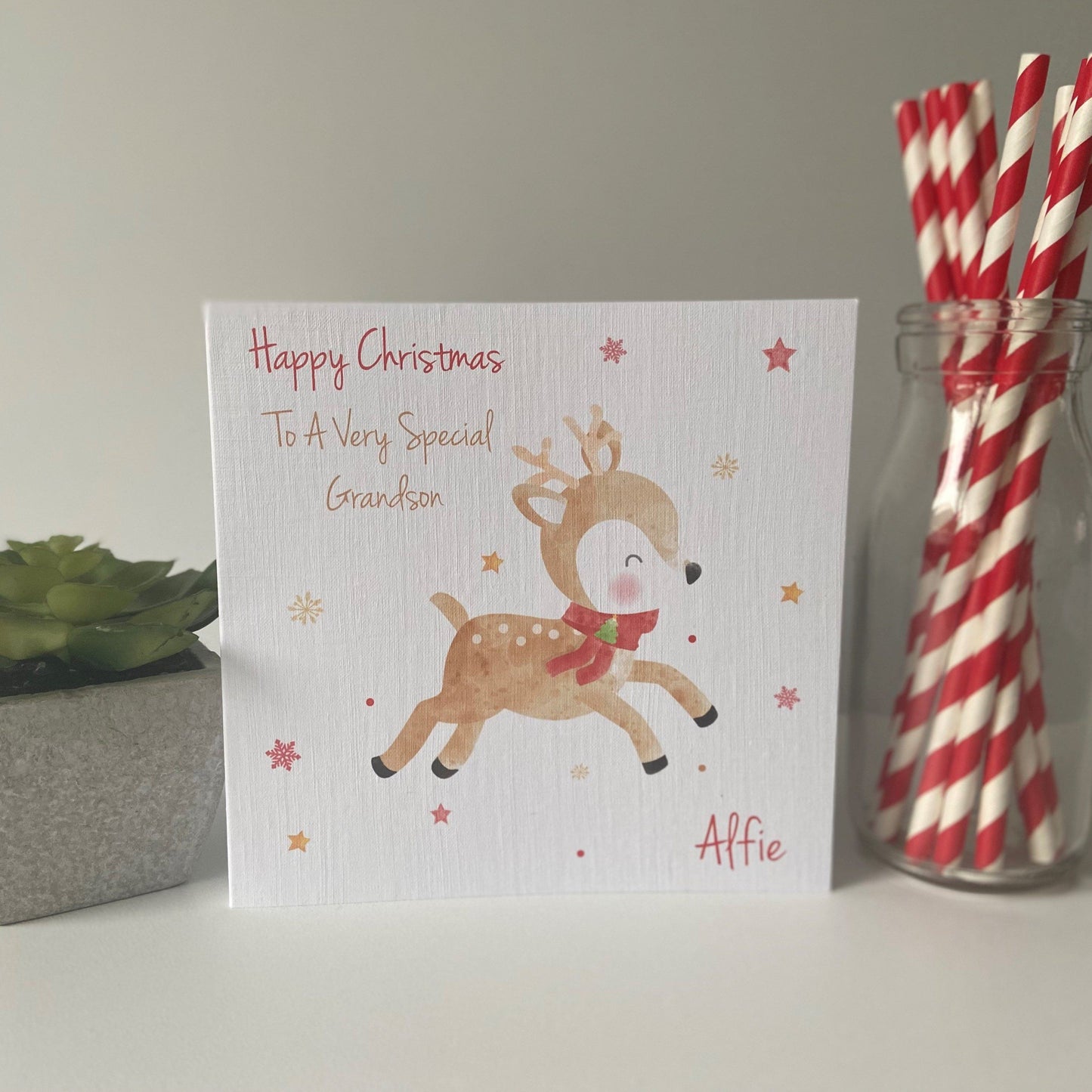 Personalised Christmas Card Watercolour Reindeer