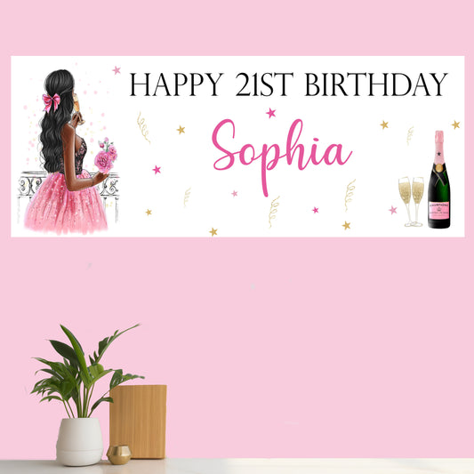 Personalised Birthday Party Banner Female Girl Pink Dress