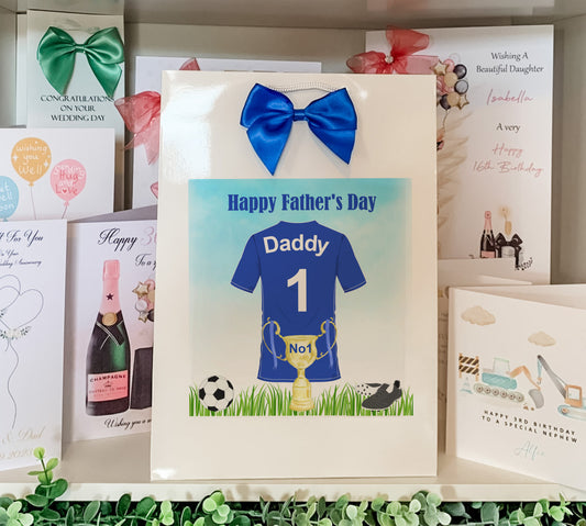 a father's day card with a picture of a soccer jersey