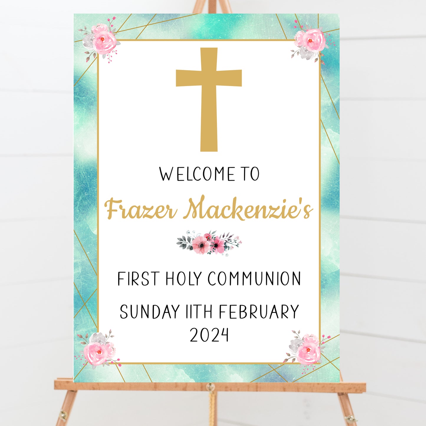 a welcome sign with a cross on it