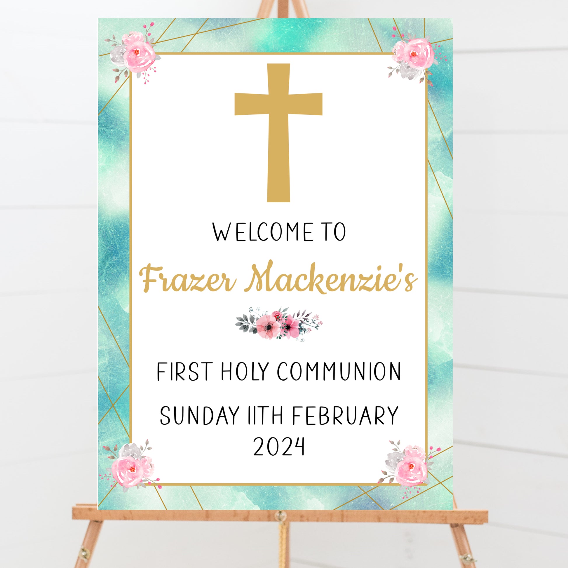a welcome sign with a cross on it