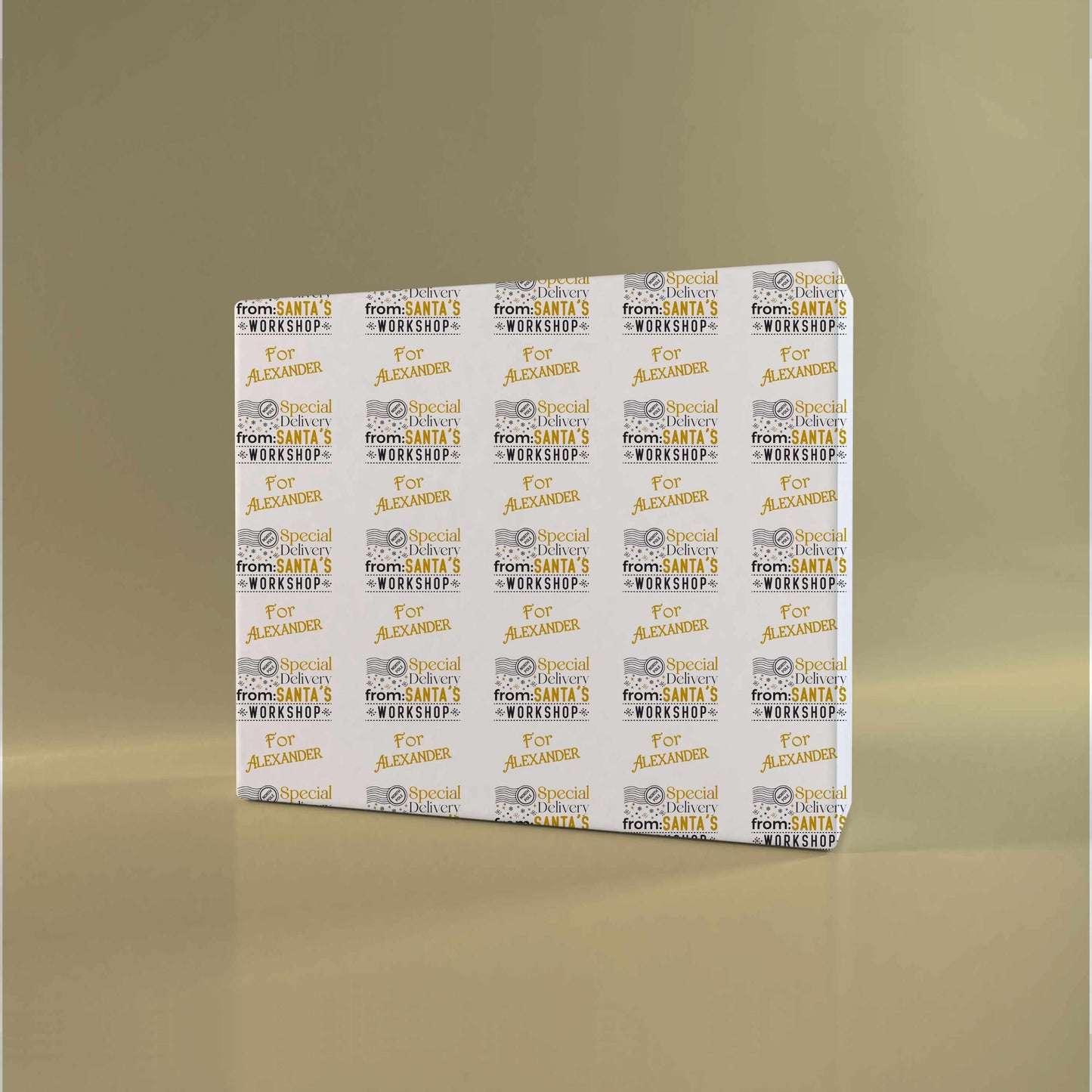 Personalised Christmas Wrapping Paper Special Delivery Santa's Workshop Gold