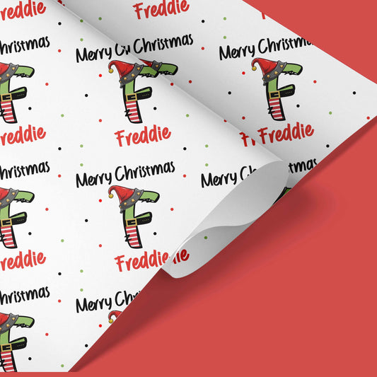 Personalised Christmas Wrapping Paper Elf Alphabet Initial