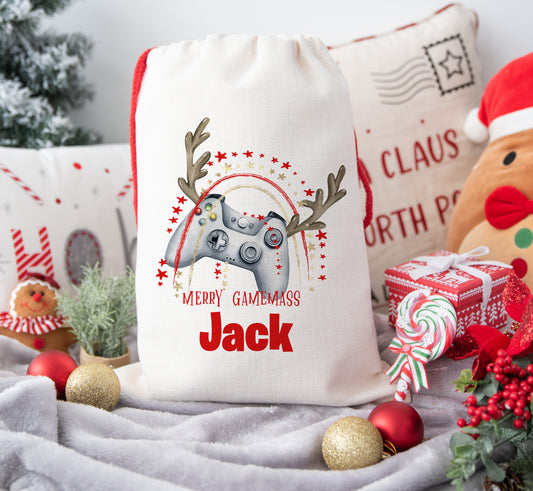 Personalised Christmas Santa Sack For Children Gamer Gaming