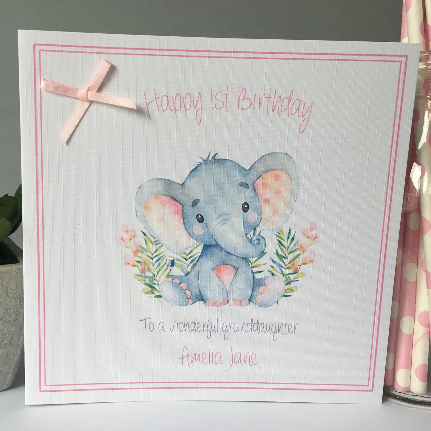 Personalised Handmade Birthday Card Watercolour Elephant