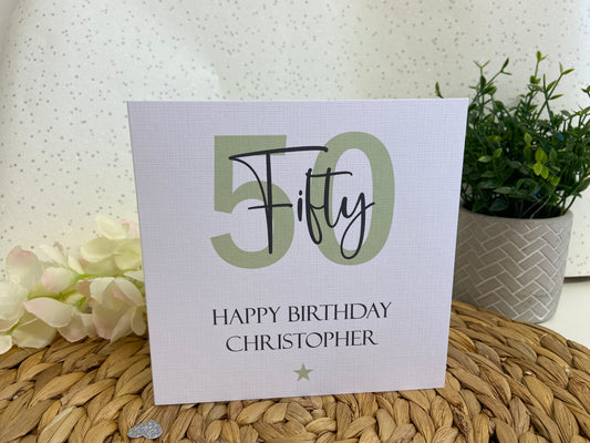 Personalised Birthday Card Green Age Star