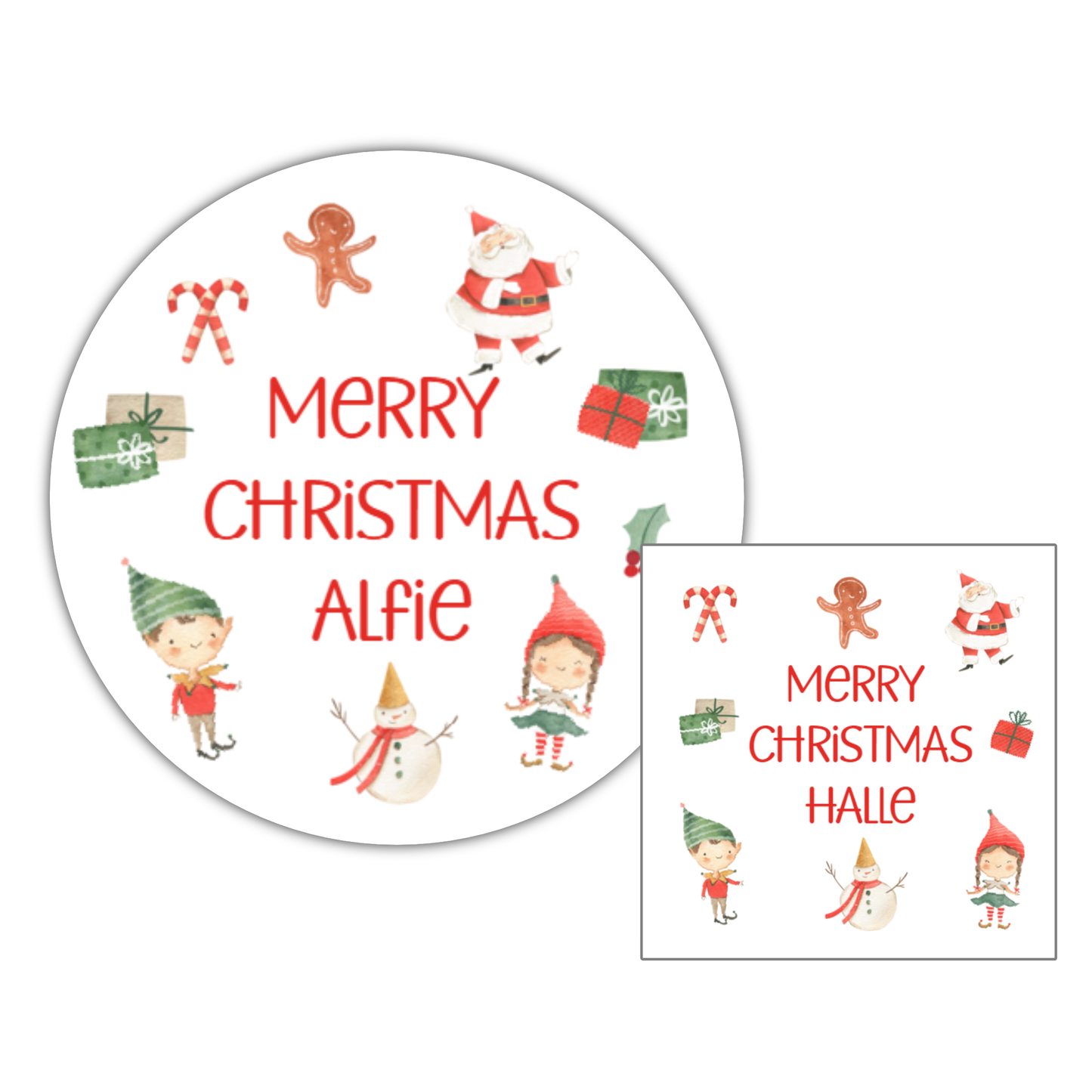 Personalised Christmas Name Stickers Elf Boy Girl For Gift Wrapping