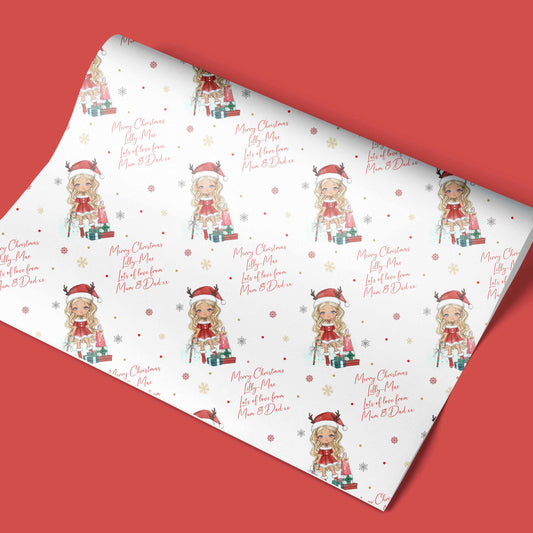 Personalised Christmas Wrapping Paper Reindeer Girl