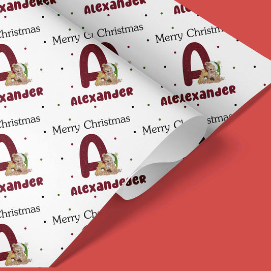 Personalised Christmas Wrapping Paper Bear Alphabet
