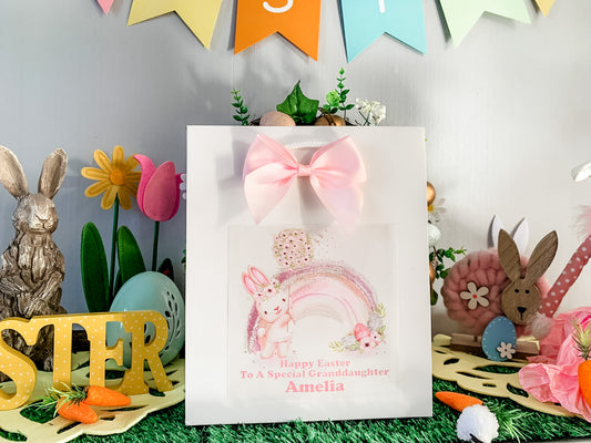a card with a picture of a bunny on it