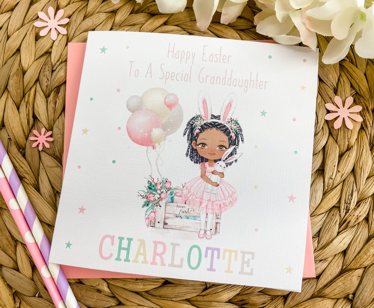 Personalised Easter Card Easter Bunny Girl