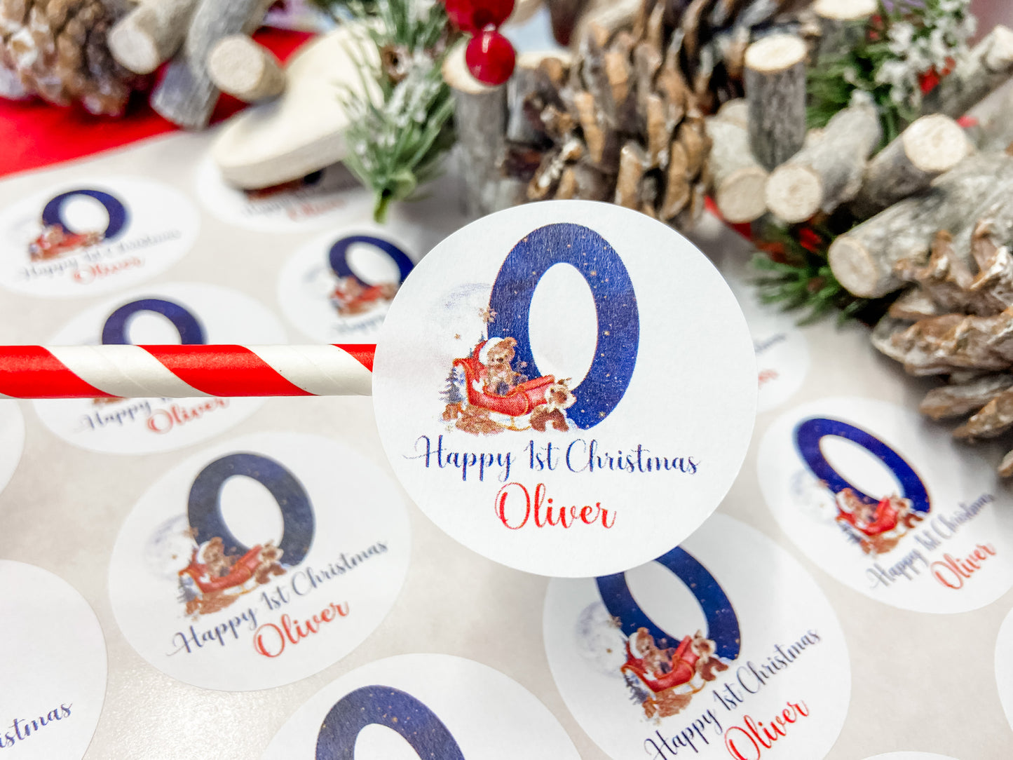 Personalised Christmas Stickers, Gift Labels, Name Stickers Blue Initial Teddy Bear