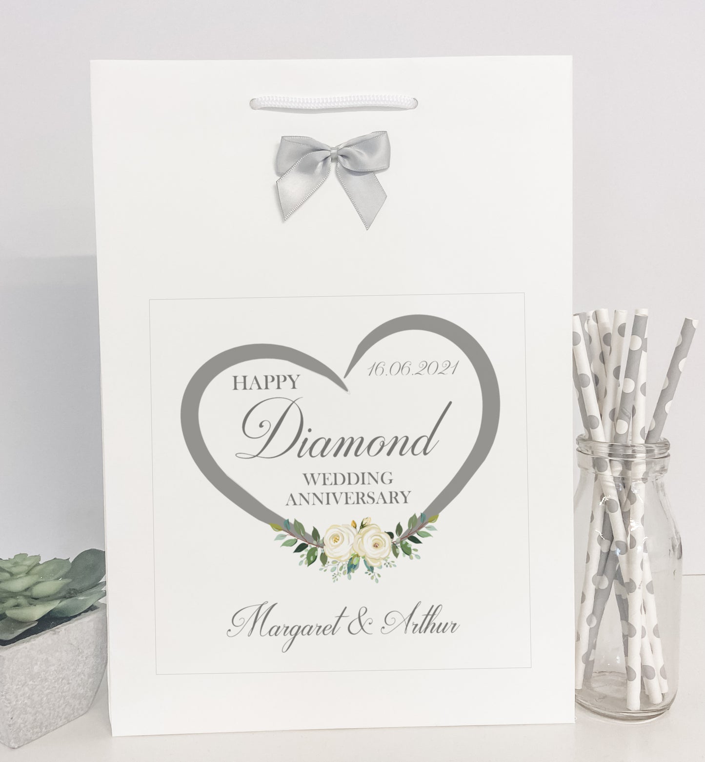 Personalised Anniversary Gift Bag Diamond Wedding Heart