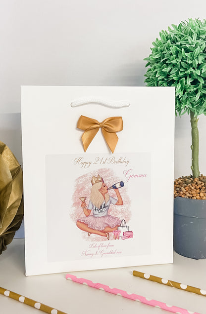 Personalised Birthday Gift Bag Birthday Girl Prosecco - 4 Hair Colour Options