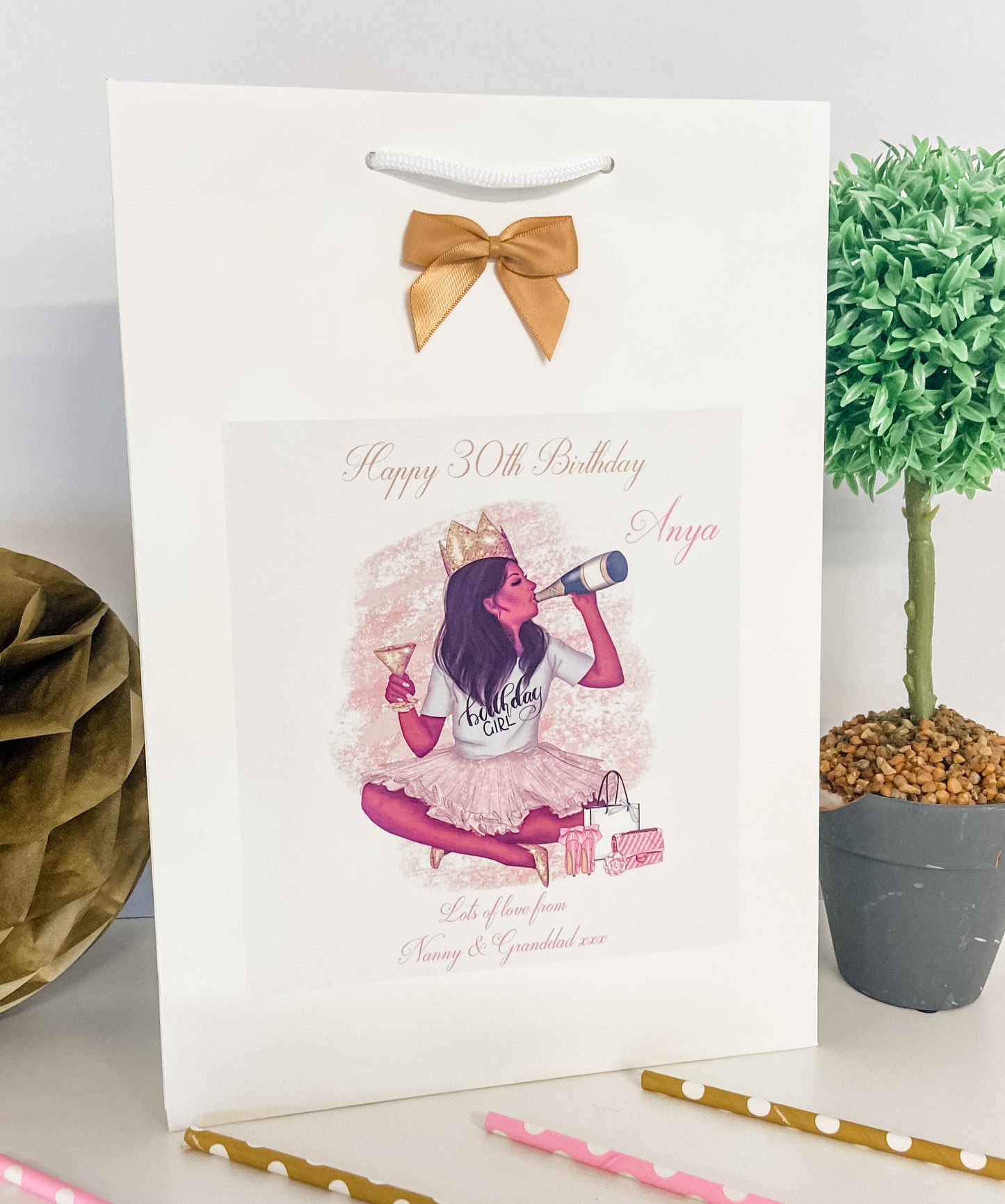 Personalised Birthday Gift Bag Birthday Girl Prosecco - 4 Hair Colour Options