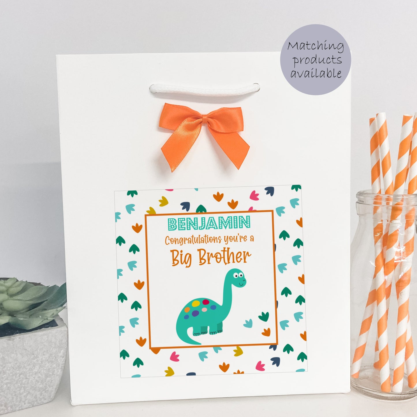 Personalised Congratulations New Big Sister Card Dinosaur