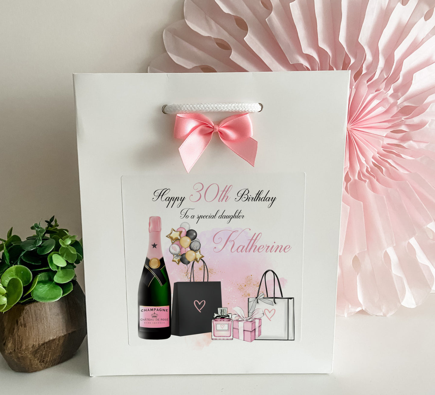 Personalised Female Birthday Card Shopping Champagne Balloons