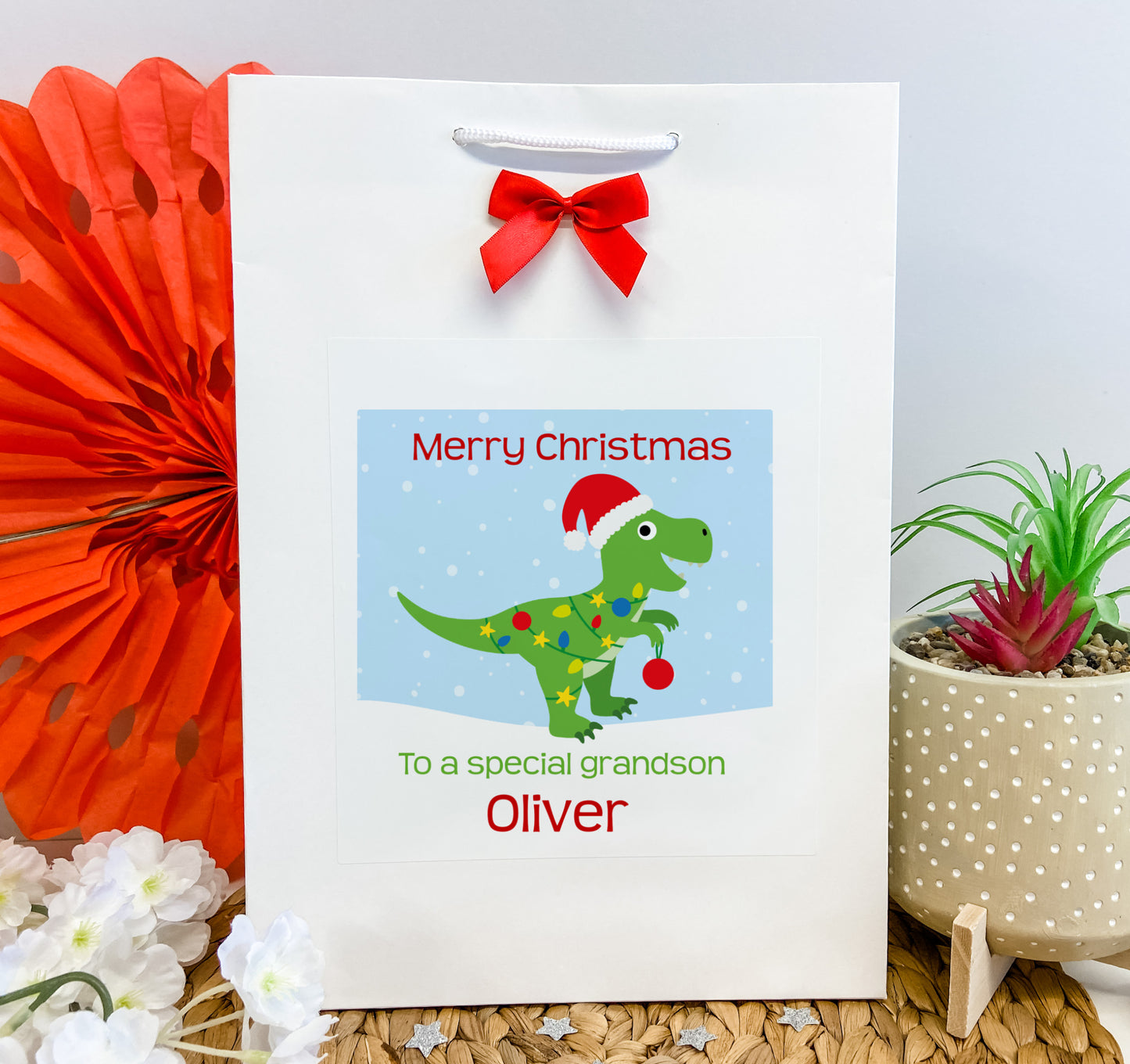 Personalised Christmas Gift Bag Dinosaur