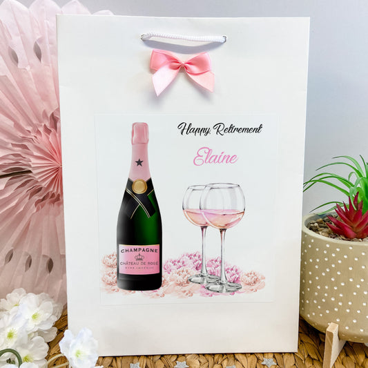 Personalised Retirement Gift Bag Pink Champagne