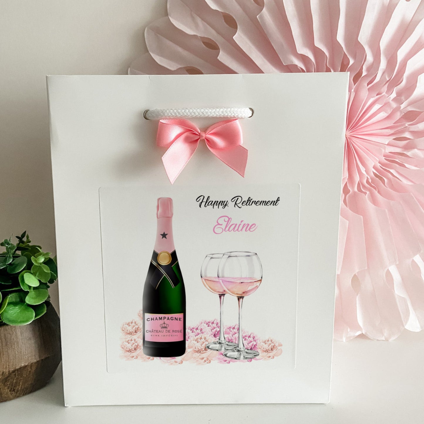 Personalised Retirement Gift Bag Pink Champagne