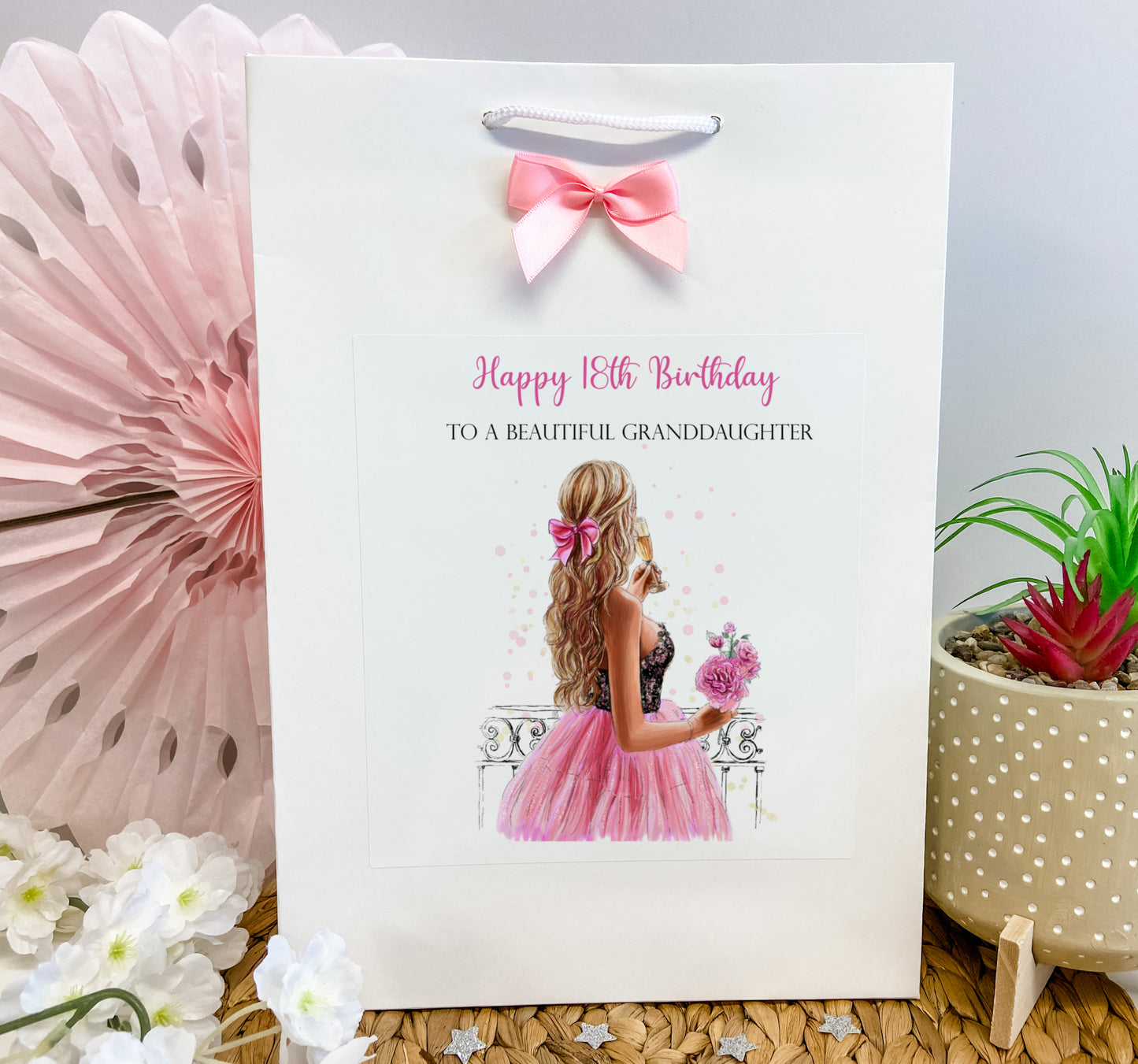 Personalised Girls Birthday Card Girl Pink Dress