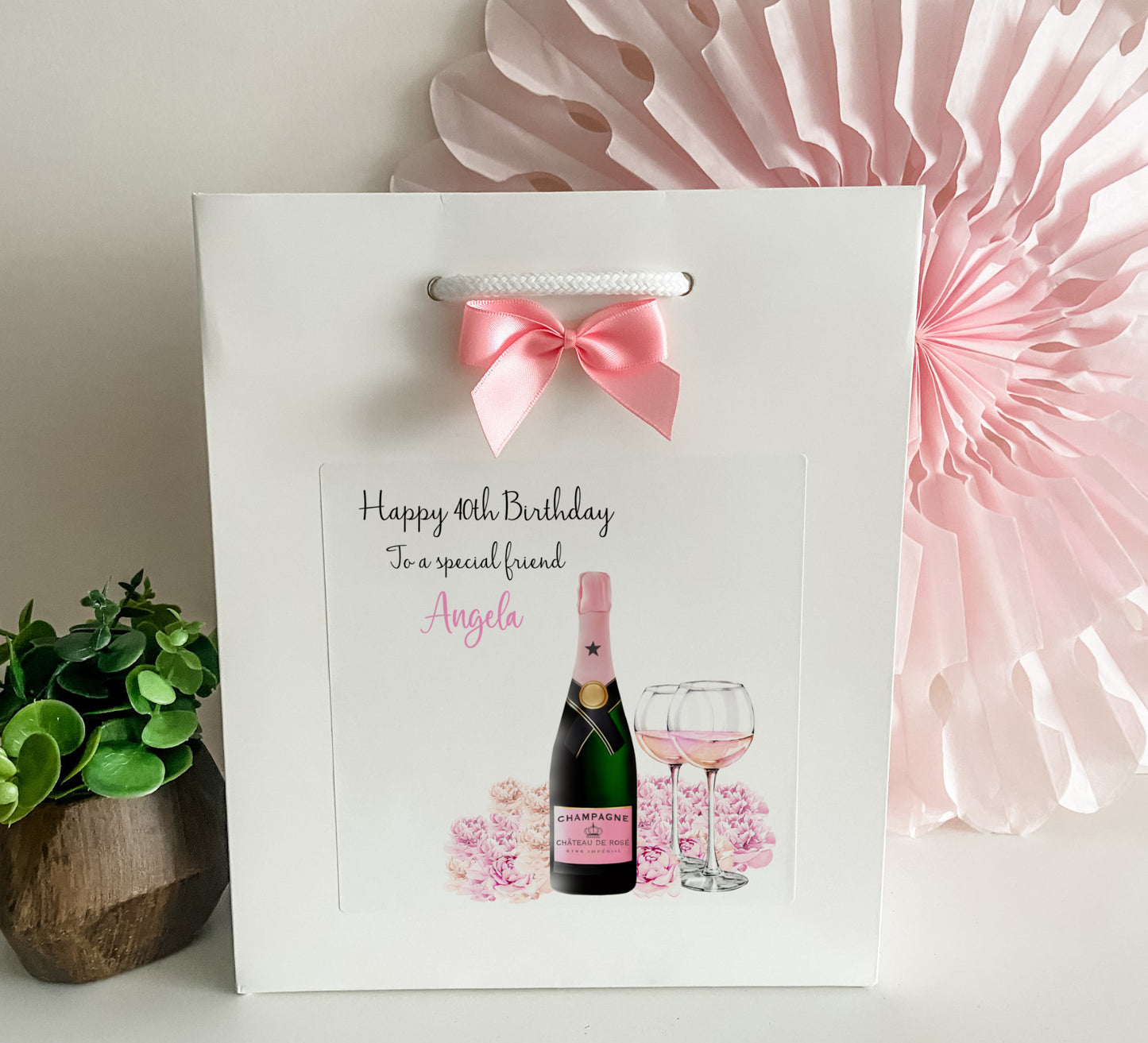 Personalised Birthday Gift Bag Floral Pink Champagne