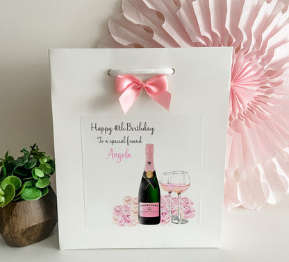 Personalised Birthday Gift Bag Floral Pink Champagne