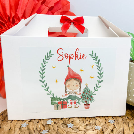 Personalised Christmas Gift Box Elf Girl