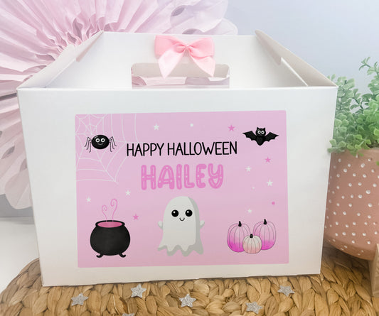 Personalised Halloween Gift Box Pink Pumpkin Ghost
