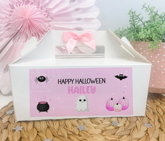 Personalised Halloween Gift Box Pink Pumpkin Ghost