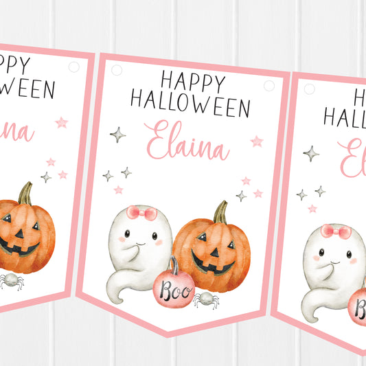 Personalised Halloween Bunting Flags Ghost Pumpkin Girl