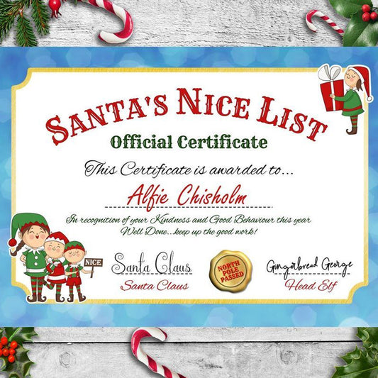 Personalised Santa Nice List Certificate For Christmas Eve Box