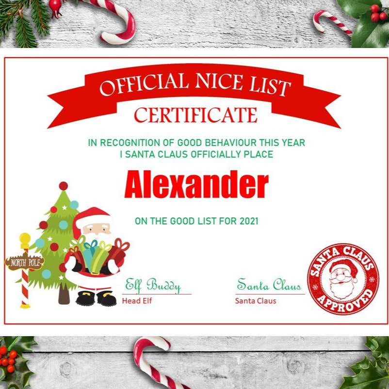 Personalised Santa Nice List Certificate For Christmas Eve Box