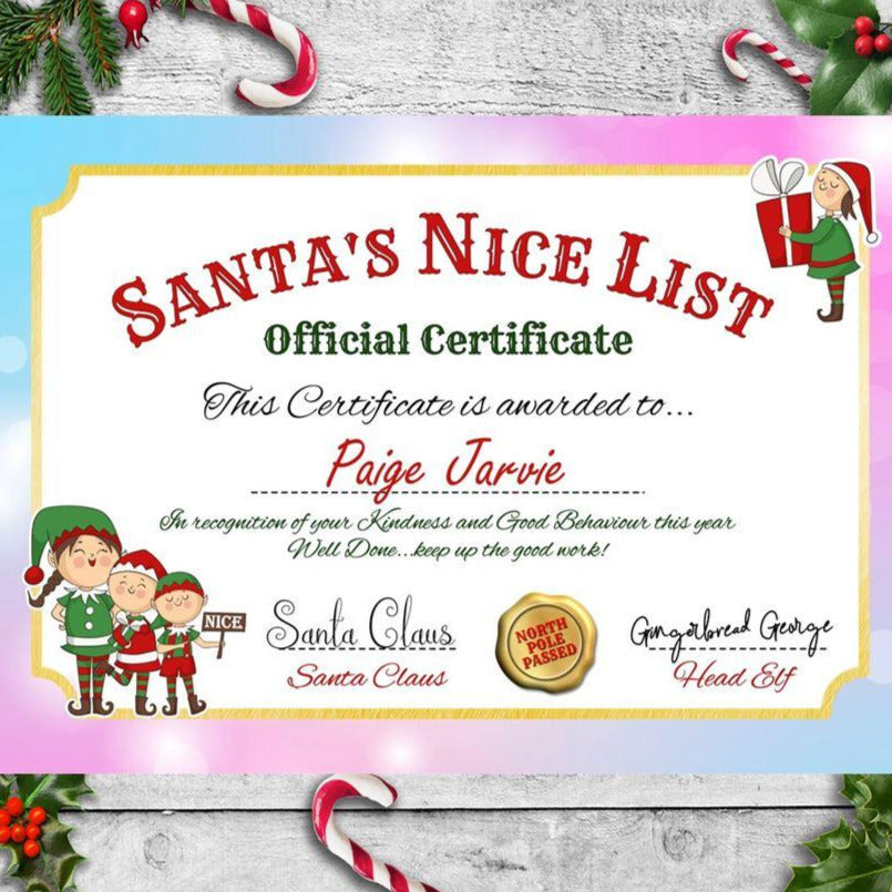 Personalised Santa Nice List Certificate For Christmas Eve Box