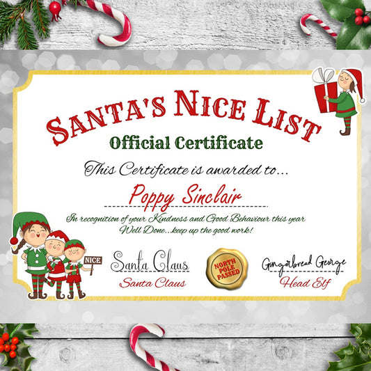 Personalised A4 Santa Nice List Certificate