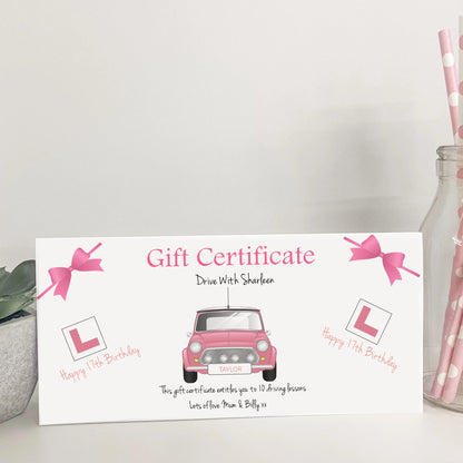 Personalised Driving Lessons Gift Certificate Wallet Birthday Card