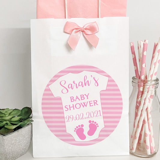 Personalised Baby Shower Party Gift Bag Babygrow Pink Girl