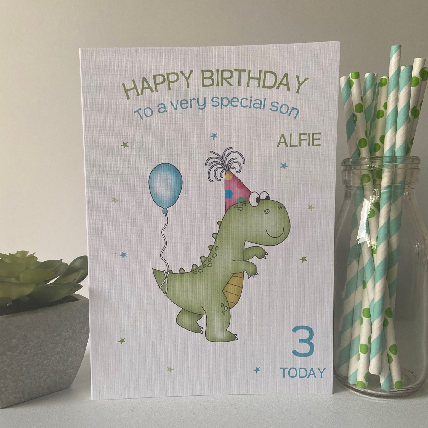 Personalised Boys Birthday Card Dinosaur son grandson nephew 2 3 4 5