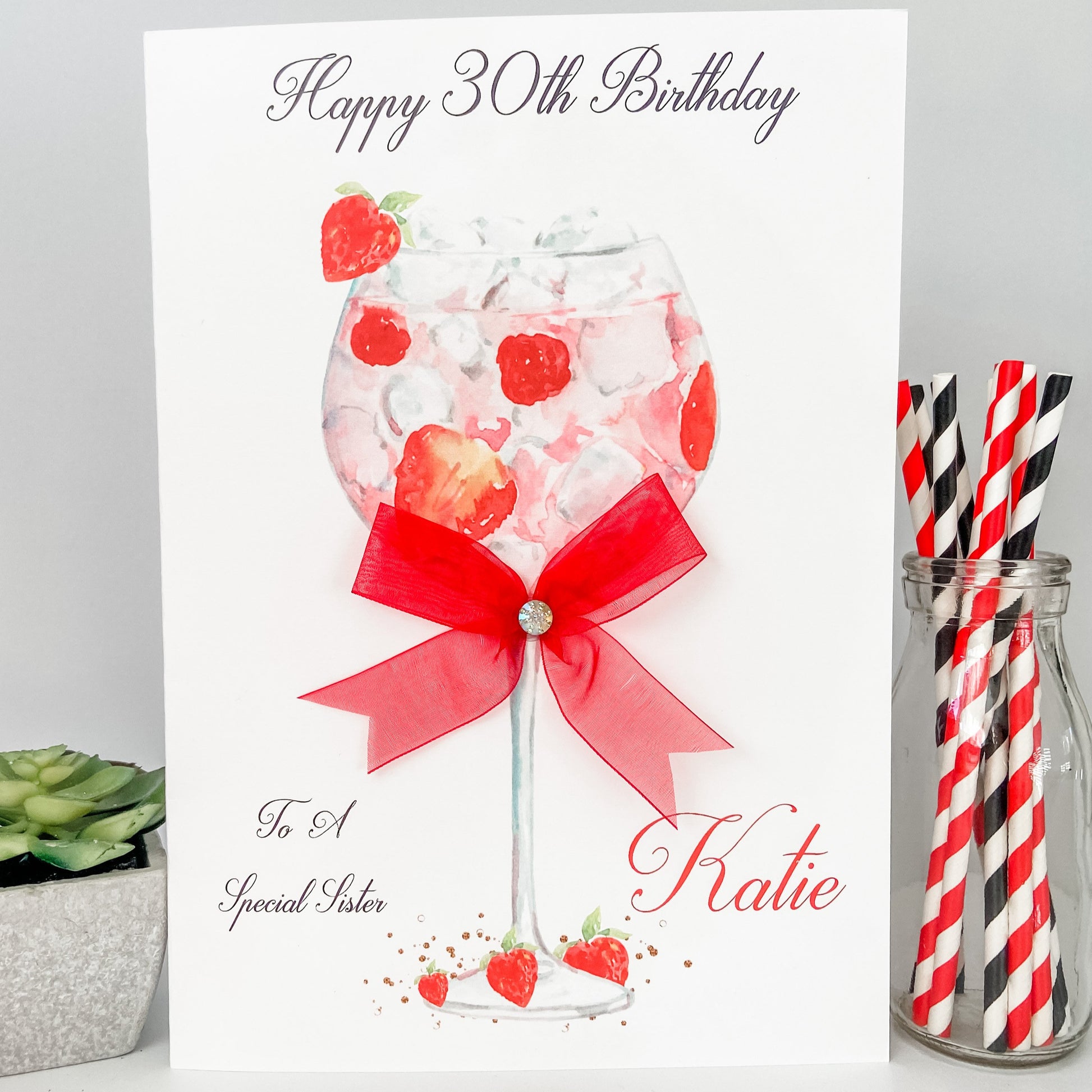 Large A4 Personalised Female Birthday Card Strawberry Gin Cocktail Daughter Wife Sister Girlfriend 18th 21st 30th 40th 50th Aunt Mum