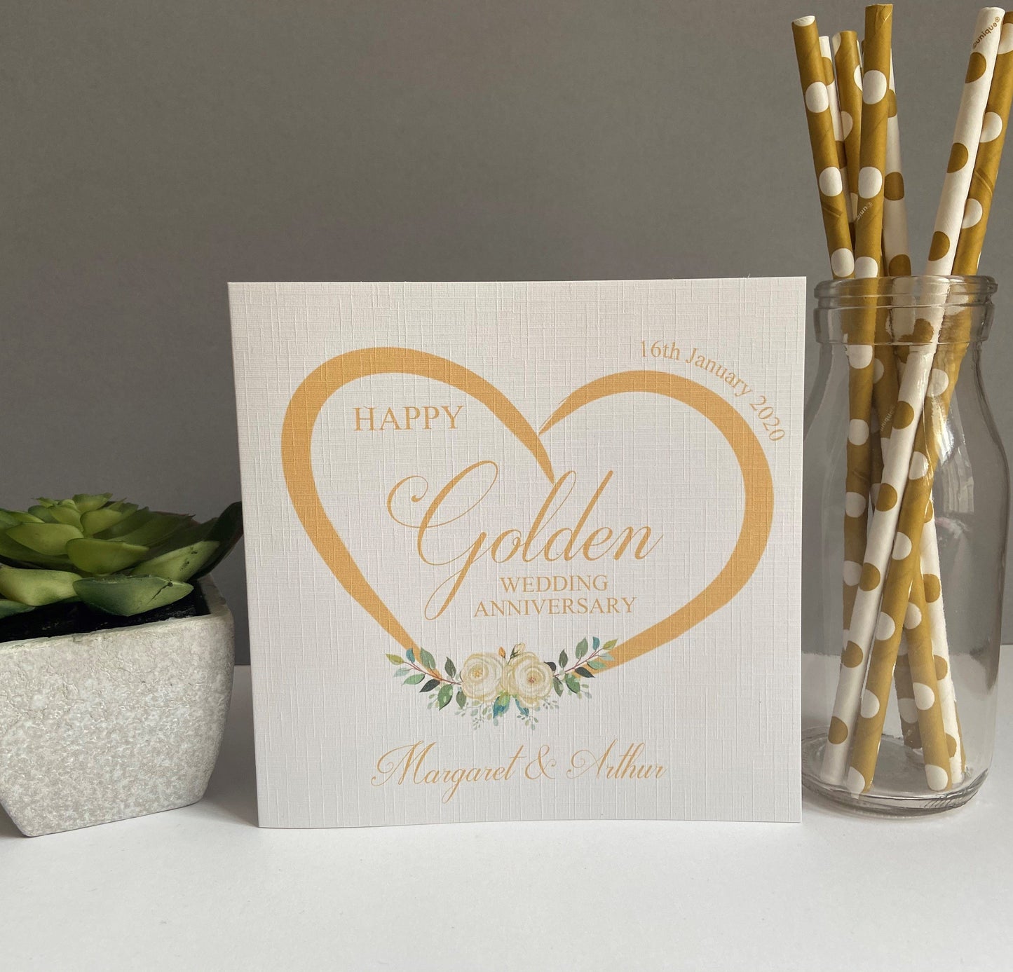 Personalised Wedding Anniversary Card Gold Heart