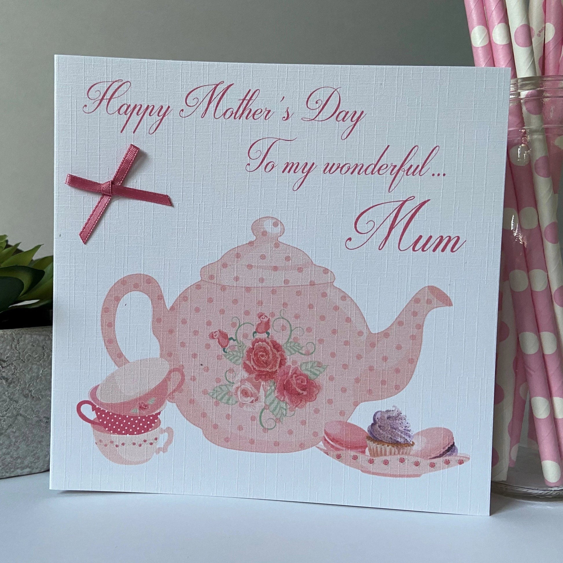Personalised Handmade Mother's Day Card Polka Dot Teapot