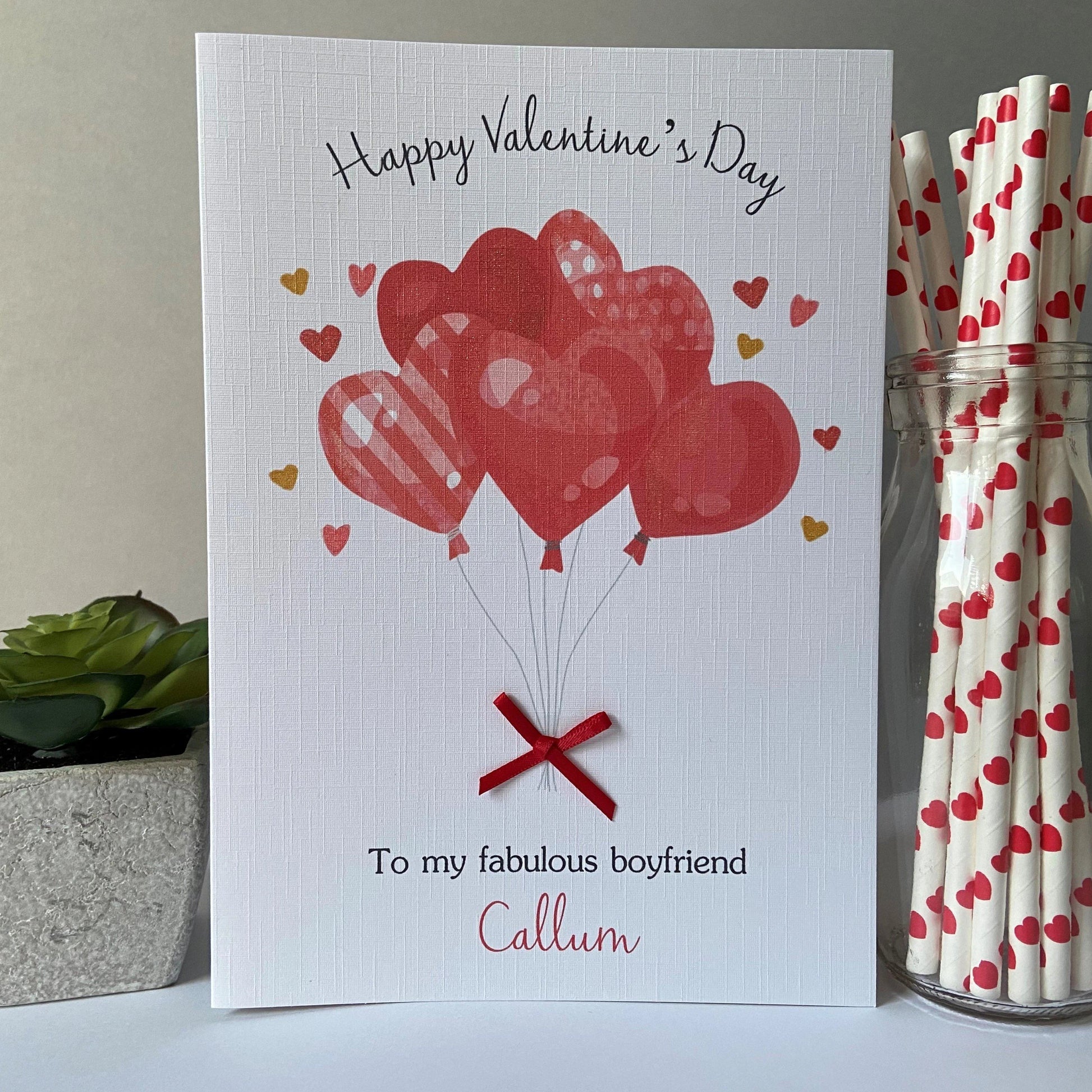 Personalised Valentine's Day Card Heart Balloons Wife Girlfriend Husband Boyfriend