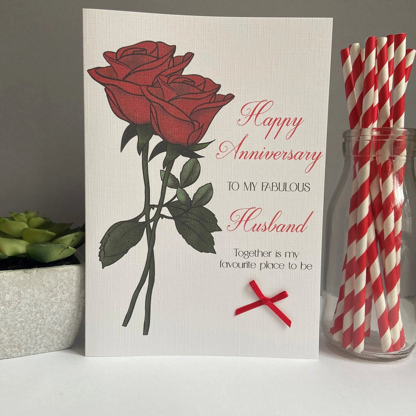 Personalised Anniversary Card Red Roses Husband Wife Girlfriend Boyfriend