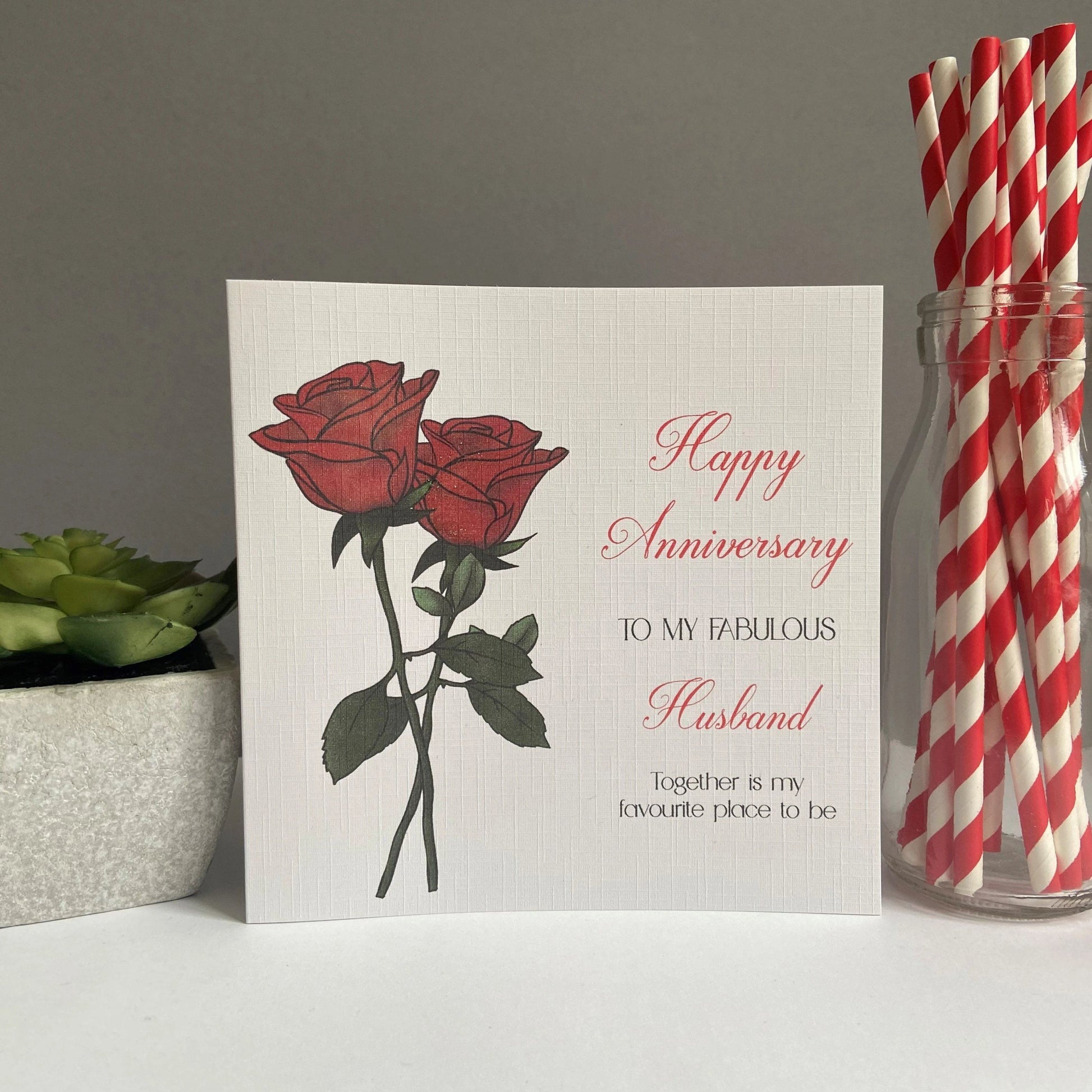 Personalised Anniversary Card Red Roses Husband Wife Girlfriend Boyfriend