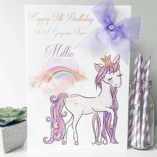 Large A4 Personalised Handmade Birthday Card Unicorn