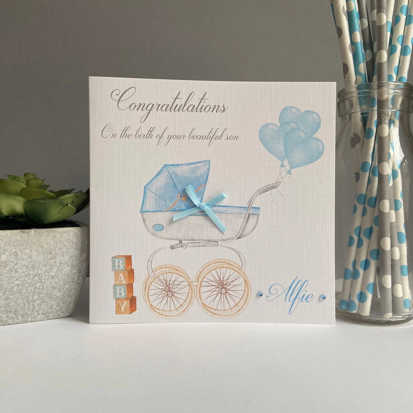 Personalised Handmade Congratulations New Baby Card Pram
