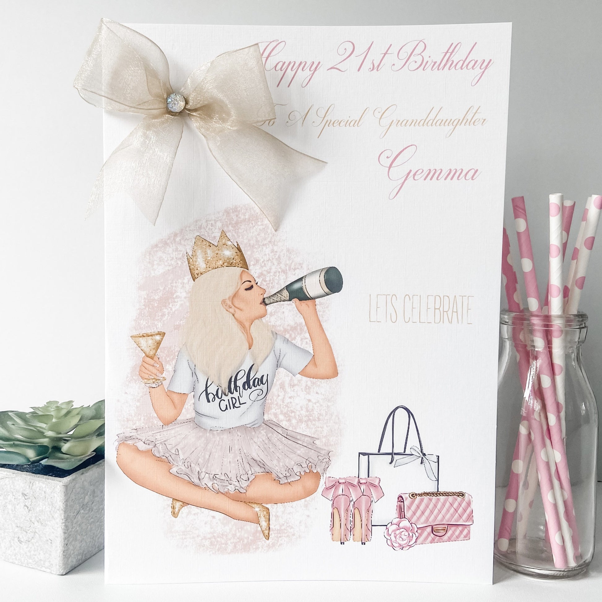 Large A4 Personalised Handmade Birthday Card Birthday Girl Luxury A4 Daughter Granddaughter 18th 21st 30th 40th 